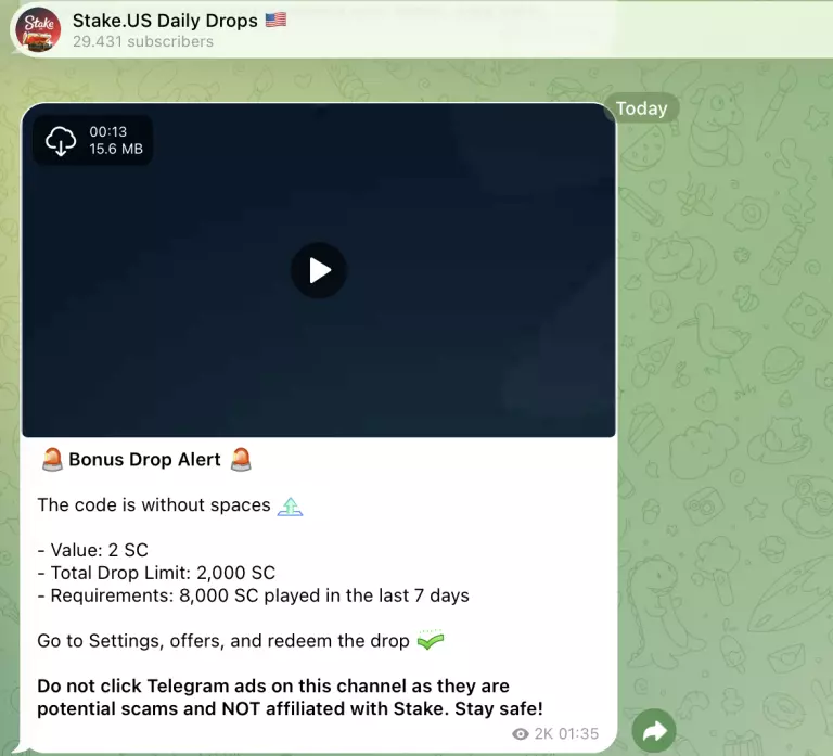 Stake telegram drop codes